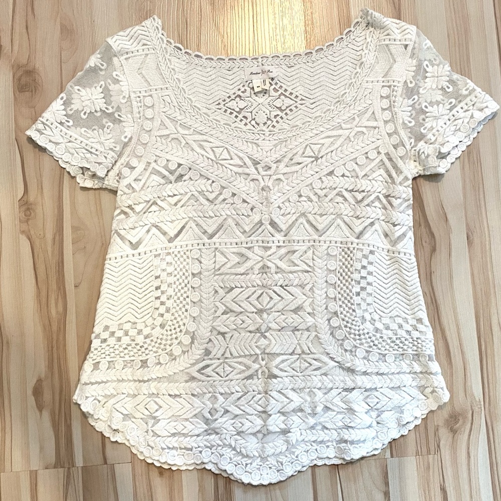 Meadow Rue Ivory Embroidered Lace Top